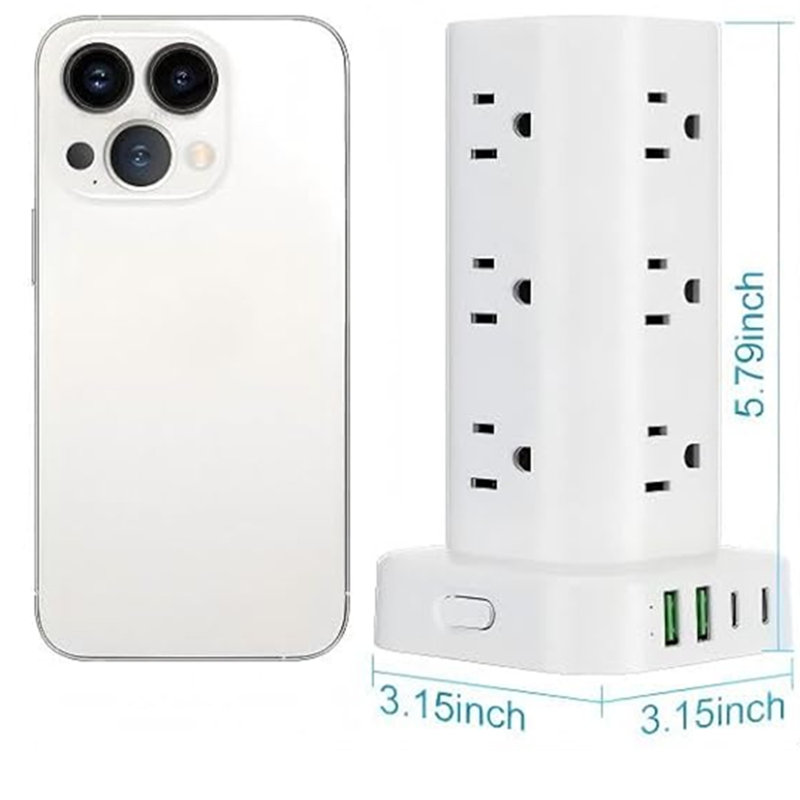 6 in 1 Power Strip Tower with USB: This surge protector power strip tower extends one socket to multiple outlets – 12 AC outlets and 4 smart USB ports (2 USB-A and 2 USB-C). Charge up to 16 devices simultaneously, keeping your desktop organized. Turns a