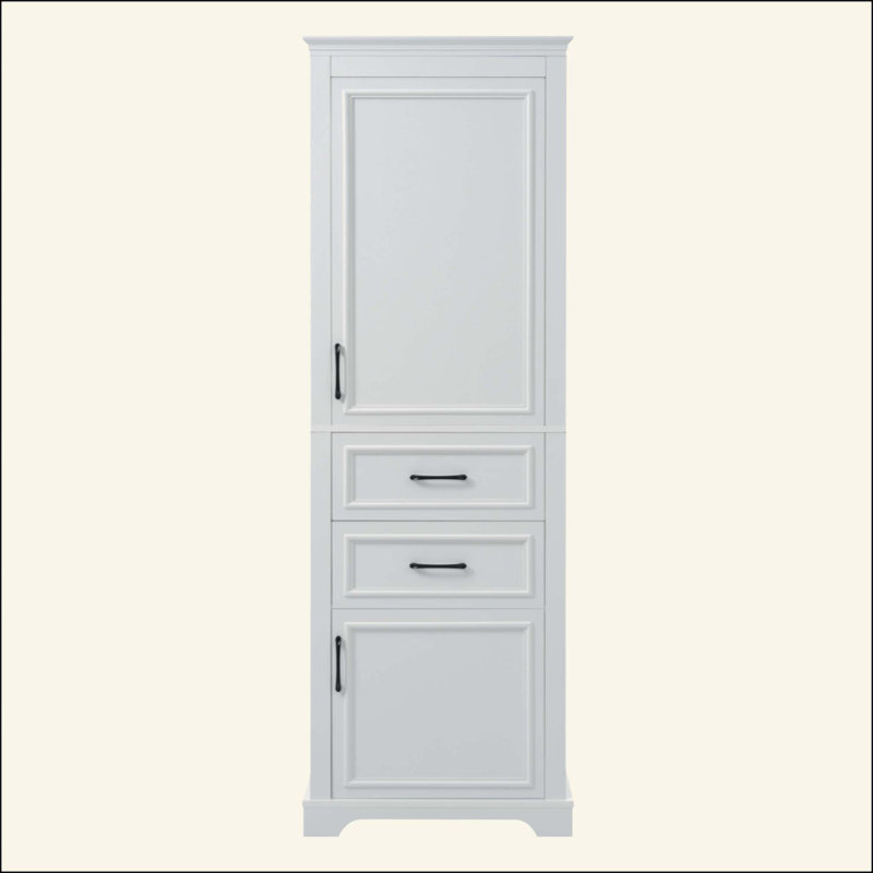 Meuble-lavabo autoportant avec portes et tiroirs à charnières amortissantes, avec un design moderne et élégant, comprend des tablettes réglables, une tablette fixe et un rangement peu encombrant.
