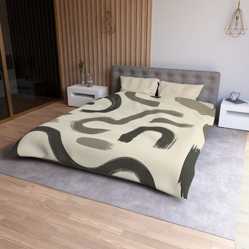 Microfiber Duvet Cover Boho Style, Design 70, Queen Duvet Cover, Cream