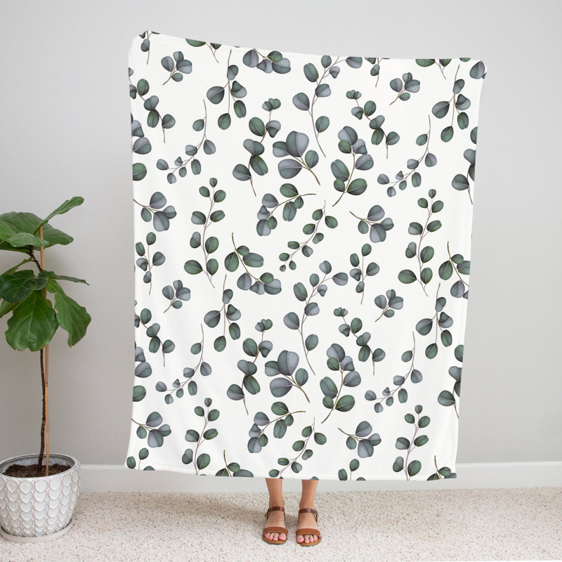 Throw Blanket, 68" W x 80" L, Floral, Gray/White