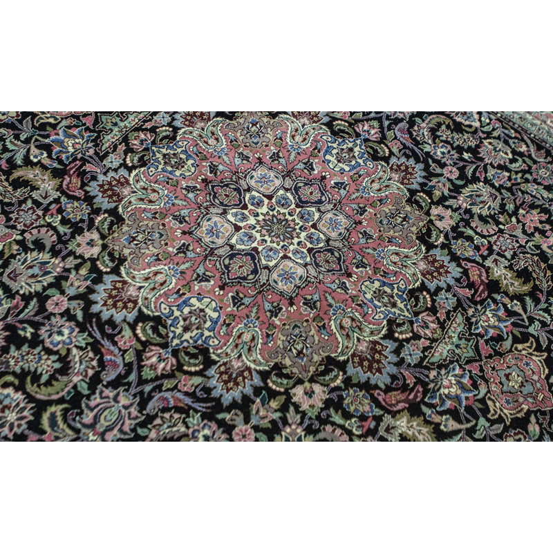 Wool Oriental Area Rug in Black/Pink/Green