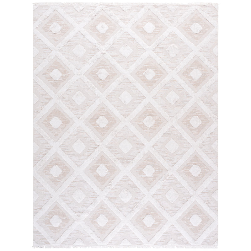 Abisoye Geometric Power Loom Area Rug in Beige/Ivory, Rectangle 8' x 10'