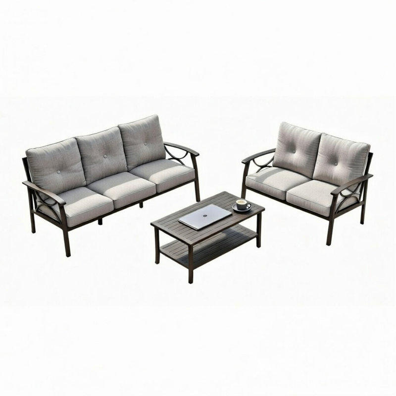 3-Piece Metal Patio Furniture Set, Gray