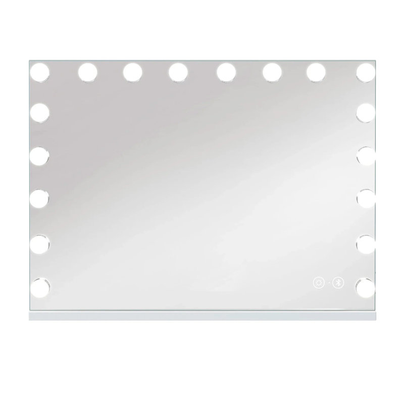 Miroir de salle de bain avec miroir 31,5 po x 22,8 po avec 18 ampoules à intensité variable pour le maquillage, table / haut-parleur suspendu Bluetooth avec écran tactile et port de charge USB
