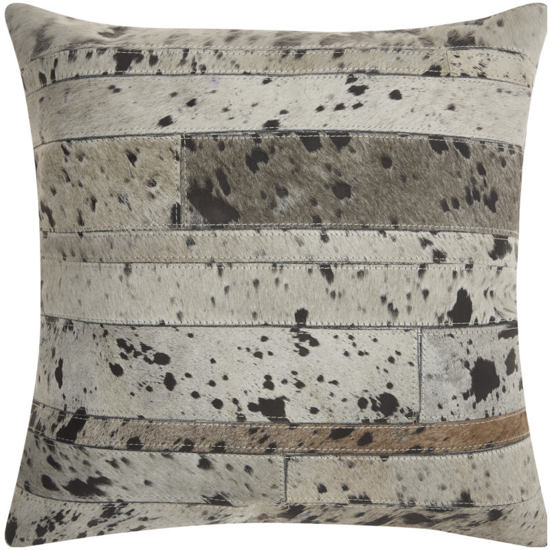 Havza Acid Wash Natural Hide Throw Pillow, Silver