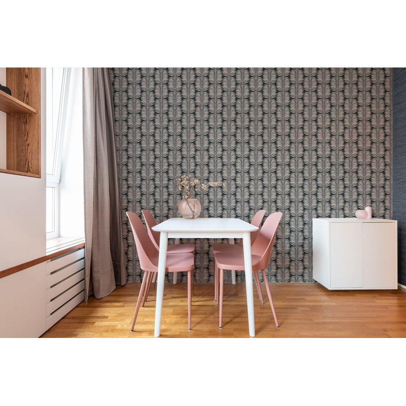 Organic Betty Palms 10' L x 24" W Wallpaper Roll, Black, Non-pasted, Faux Grasscloth