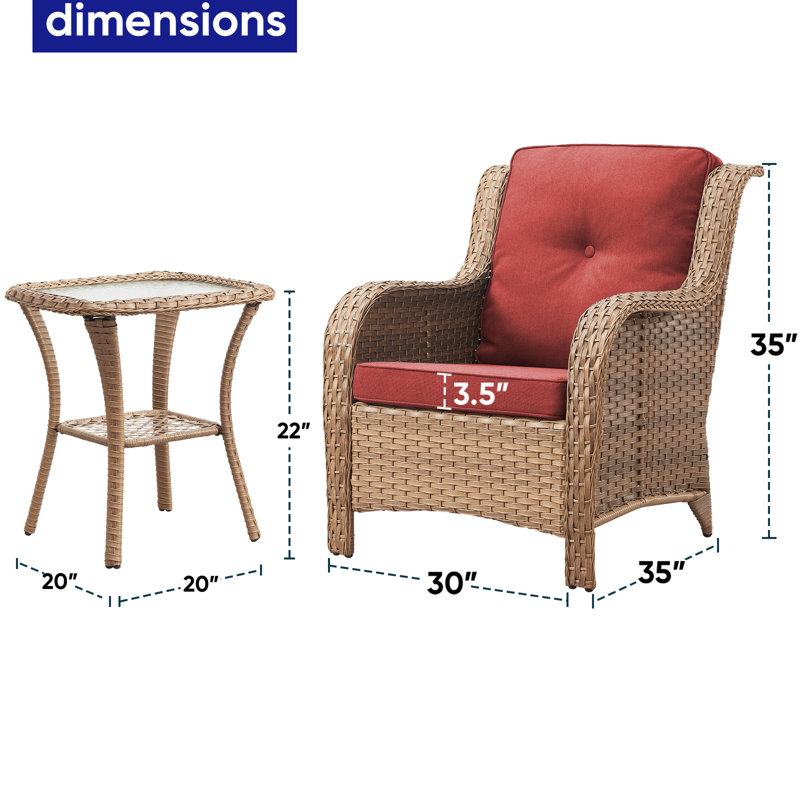 Dahlyla Wicker 2 - Person Patio Conversation Set with Cushions, Yellow, Red