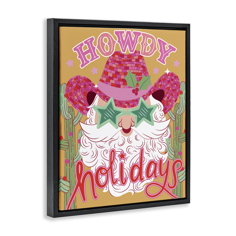 Art mural sur toile flottant Howdy Holidays Cowboy Santa, design par Arrolynn Weiderhold, Cadre flottant noir de jais