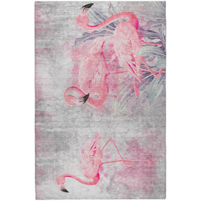 Premium Machine Washable Dream Shag ADS197 Soft Flamingos Rug