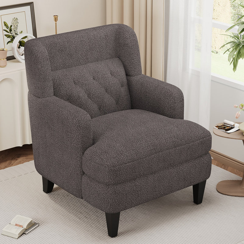 Charvae Upholstered Tufted Accent Chair, Brown Teddy