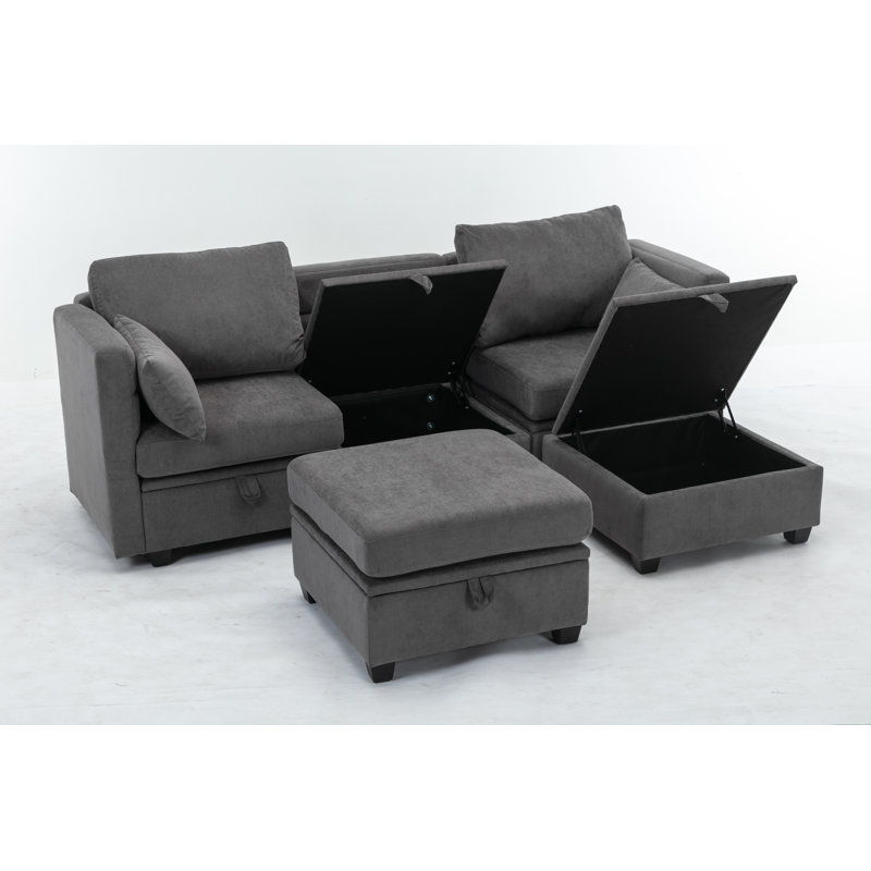 Dilen 5 - Piece Upholstered Sofa Modular Storage Couch & Ottoman, Dark Gray Polyester