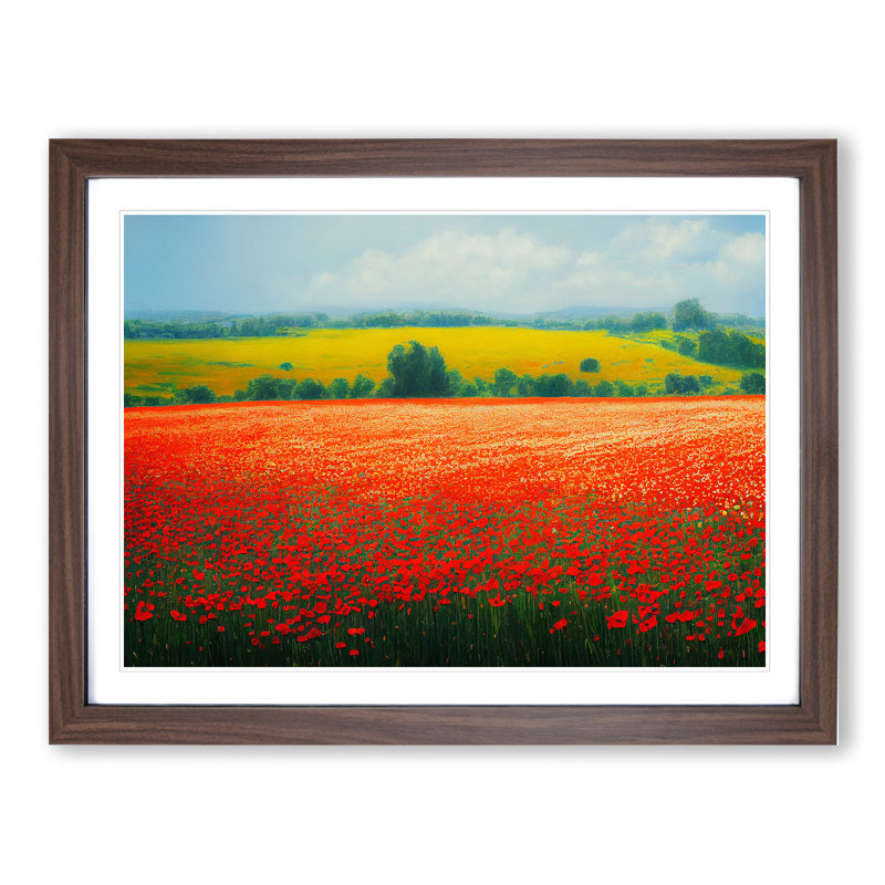 Head Turning Poppies Flowers - Single Picture Frame Print, 34cm H x 46cm W, Brown