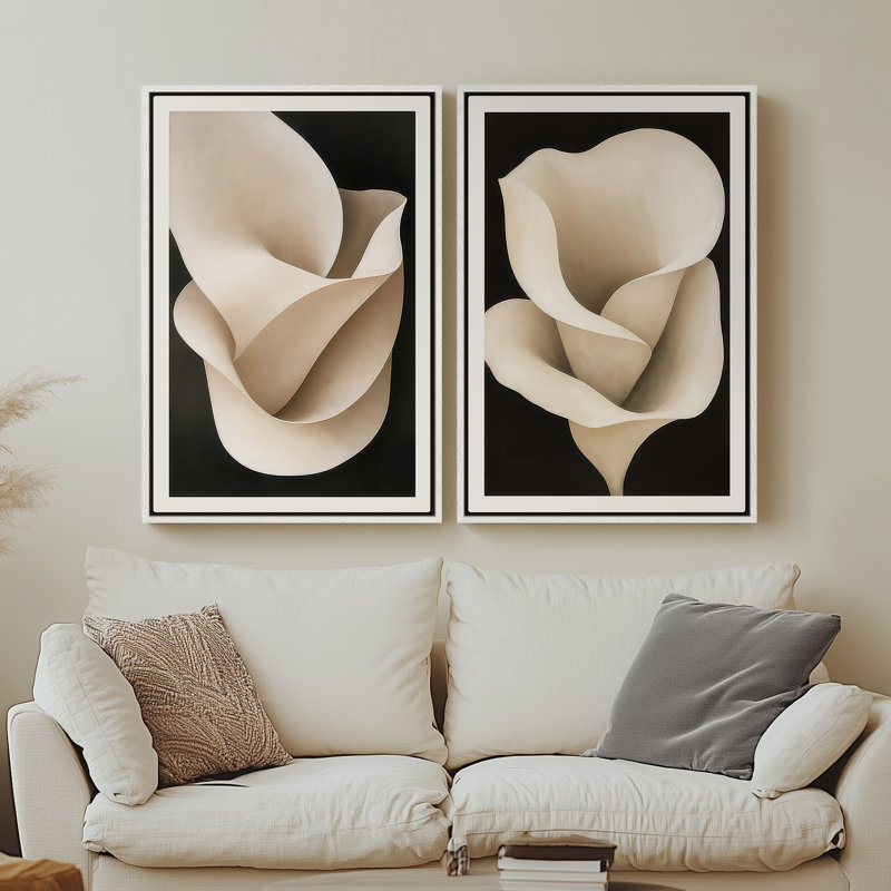 Framed Canvas wall Art, Vintage Abstract Wall pirnts for Bedroom, 24" H x 16" W, White