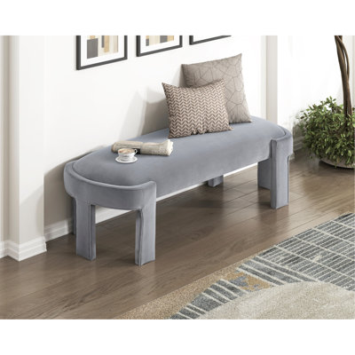 Banc en velours gris rembourré de mousse à haute densité, structure en contreplaqué, supportant 300 lb, pour le vestibule ou la chambre à coucher, structure de 54 po de long, support de charge, accent de salon, large
