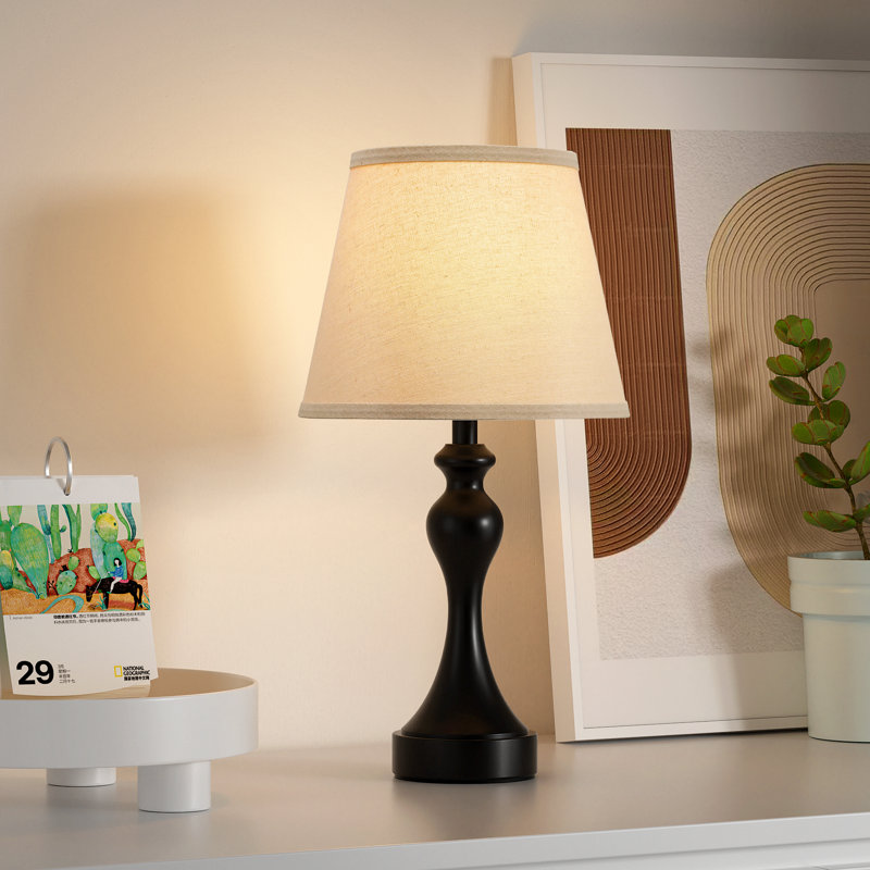 19'' Black Metal Table Lamp for Bedroom with Touch Control and USB Ports