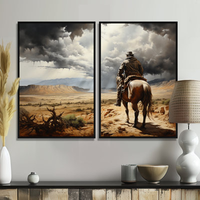 Cowboy Calm Before The Storm - Cowboys Large Canvas Wall Art Set Of 2