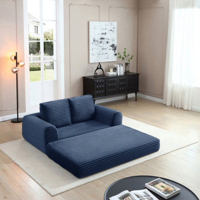 Canapé-lit convertible 2 en 1 pliant, canapé-lit en velours côtelé moderne avec 2 * coussins, ensemble de canapé modulaire rembourré et désossé Futon avec lit escamotable, canapé modulaire pliant pour le salon bleu
