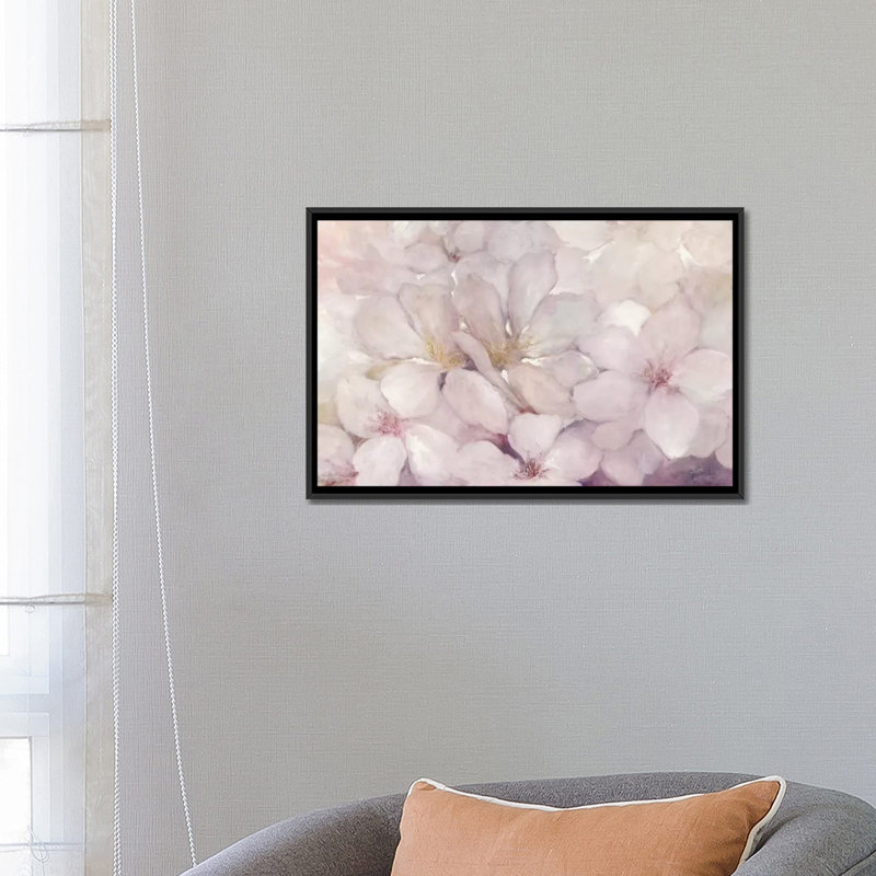 «Apple Blossoms», impression sur toile tendue, H 18 po x l 26 po x P 1,5 po, Toile avec cadre noir, Pas de tapis