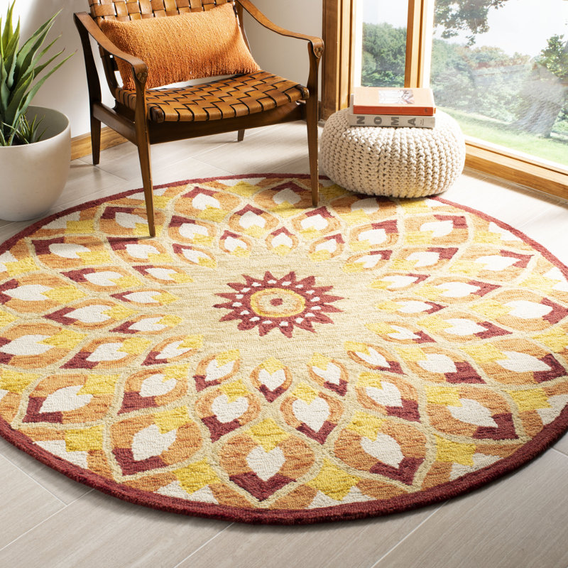 Swind Novelty Hand Tufted Wool And Cotton With Latex Floral Rug, Round 5'