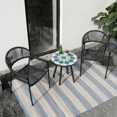 Table d'appoint ronde 18 "pour l'extérieur en mosaïque - Table de bout de patio Art déco fabriquée à la main avec cadre en métal thermolaqué résistant à la rouille pour le jardin, le balcon et le salon