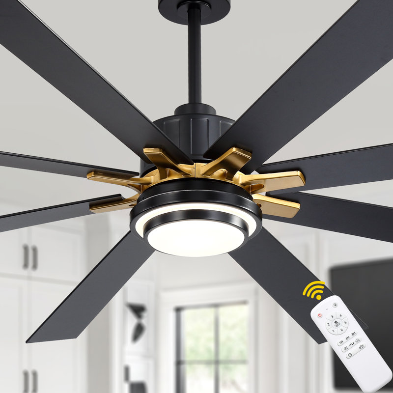 72 Inch Black Modern Large Ceiling Fan with LED Light and Remote, 6-Speed Quiet DC Motor Reversible Ceiling Fan for Large Rooms