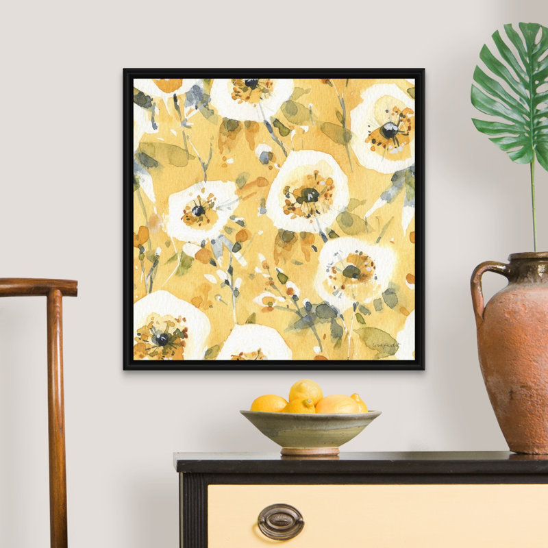 «Happy Yellow 23» par Lisa Audit - reproduction d'art, H 26 po x l 26 po x P 1,75 po, Toile avec cadre noir