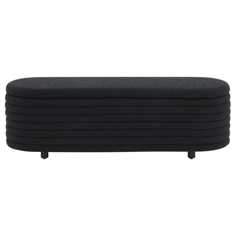 Banc de rangement rembourré Delray, Bouclé noir