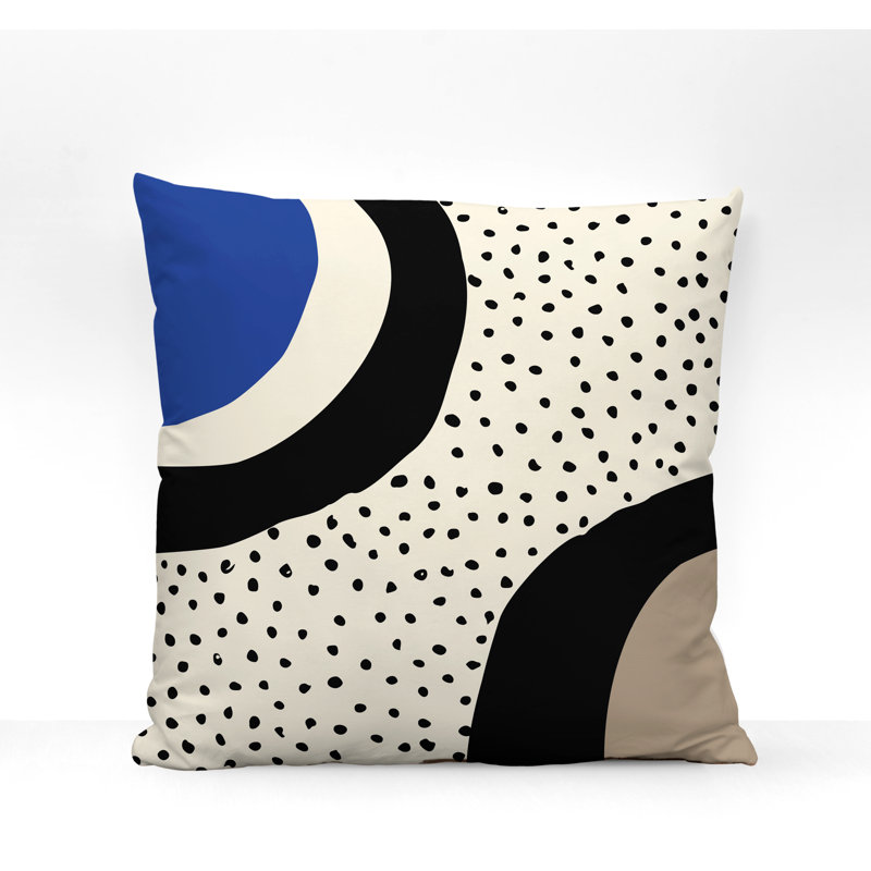 Coussin décoratif intérieur / extérieur en polyester filé Jira, Bleu marine / blanc cassé / beige / noir, 15 po x 15 po