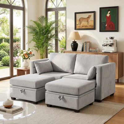 Modular 2-seater Loveseat Sofa With Storage Seats & Ottomans