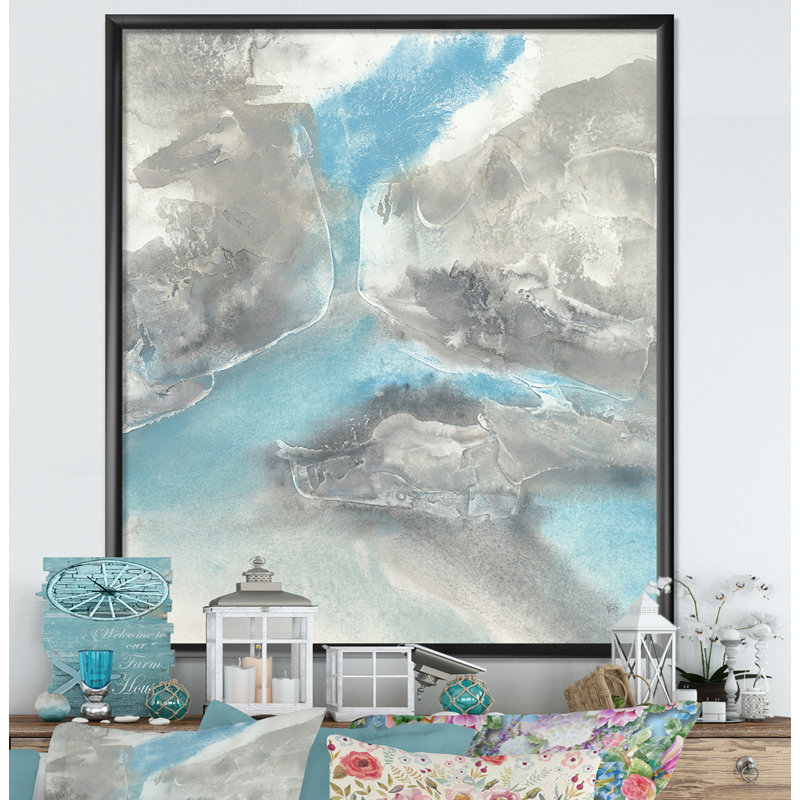 «Watercolor Minimal Blue Tones II», reproduction d'art sur toile, H 20 po x l 12 po x P 1po, Cadre noir