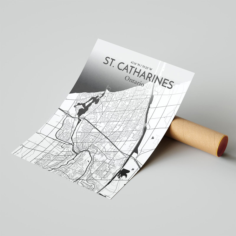 St. Catharines City Map, impression, Noir / blanc, H 20 po x l 16 po