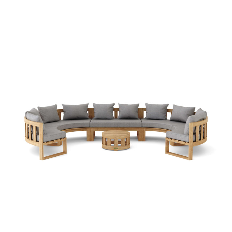 Circular Modular Outdoor 6 - Piece Teak Conversation Set, Cast Slate