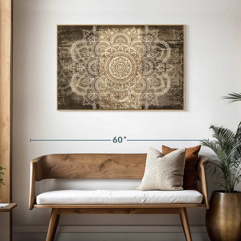 Mandala sur bois, Cadre flottant en bois naturel, 43 po x 29 po
