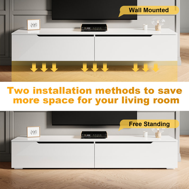 LED TV cabinet Stand for TVs, 30cm H x 180cm W x 35cm D, White