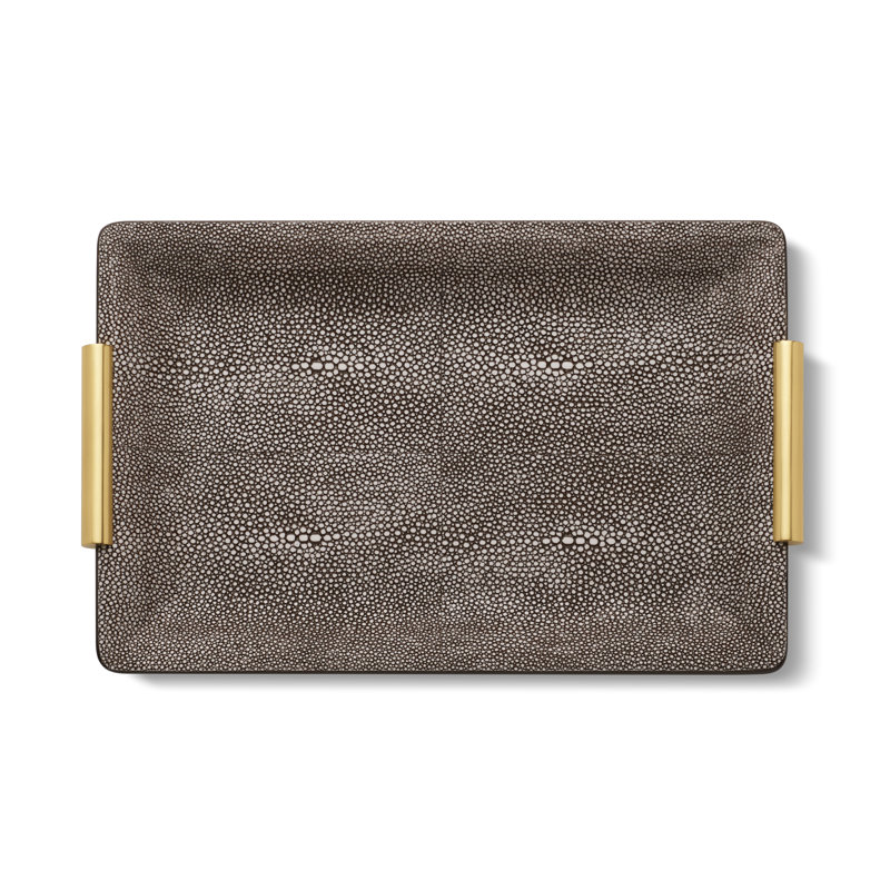 Small Chocolate Shagreen Tray with Gold Handles