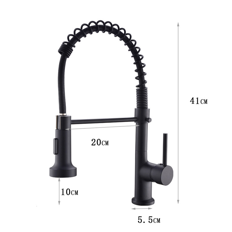Robinets de cuisine avec douchette rétractable, robinet d'évier de cuisine noir commercial en laiton massif, Noir