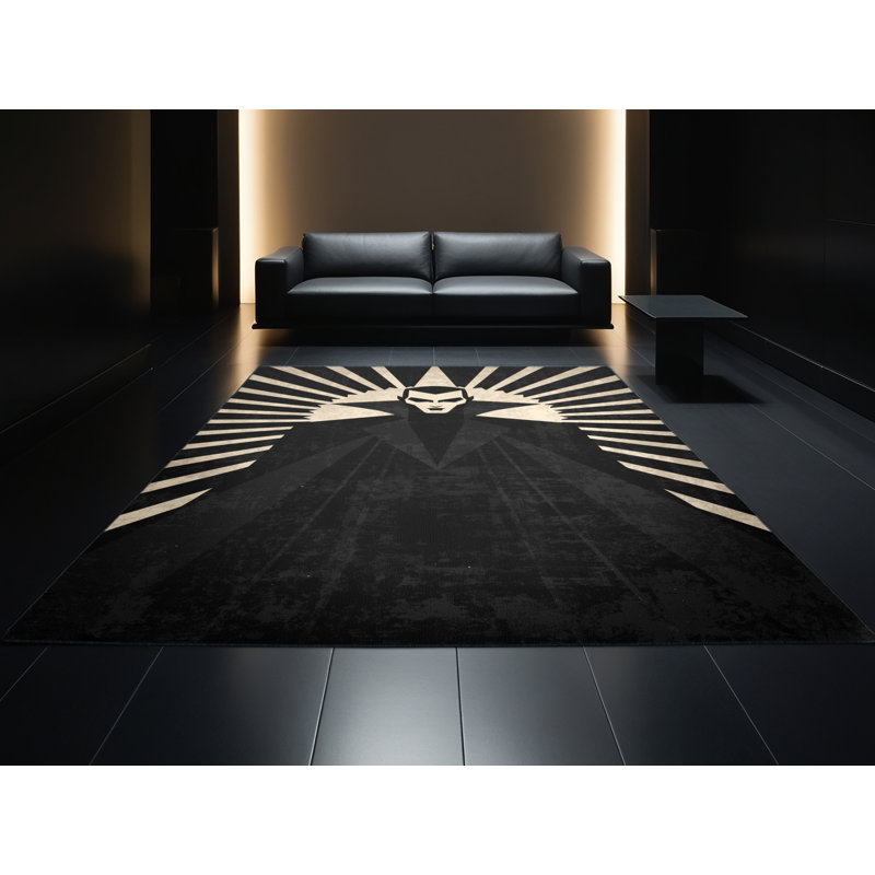 Tapis moelleux moelleux de style art déco à motif de vampire noir Rubio, 7 x 9
