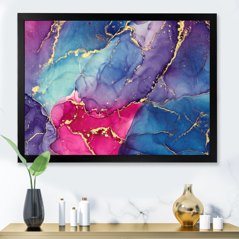 «Blue and Pink Luxury Abstract Fluid Art», reproduction sur toile, H 12 po x l 20 po x P 1 po, Cadre photo noir