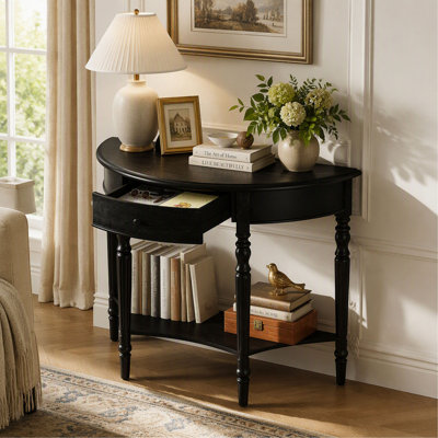 Half Moon Farmhouse Console Table with Drawer and Shelf, Curved Accent Sofa Table for Entryway and Foyer