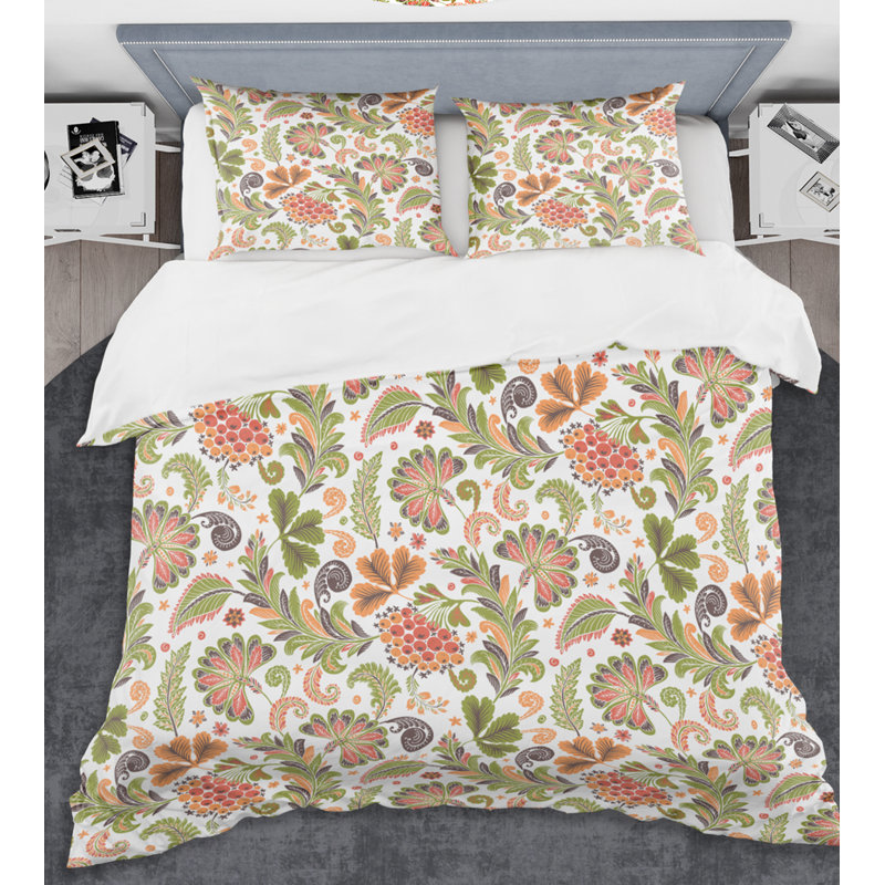 Ensemble de housse de couette mid-century à fleurs imaginaires rétro, Housse de couette très grand + 2 taies décoratives