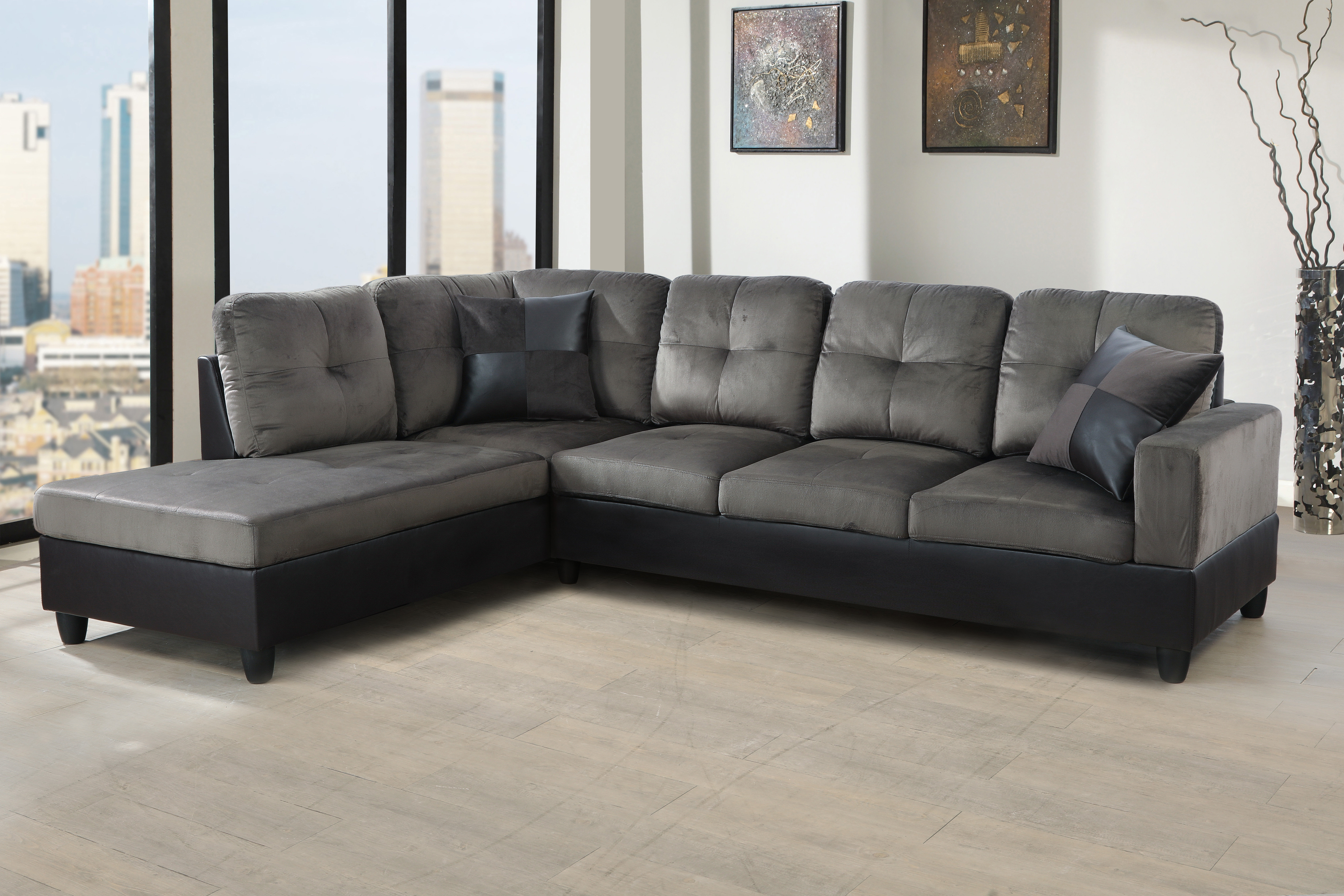 Ebern Designs 103.5" Wide Faux Leather Sofa & Chaise & Reviews ...
