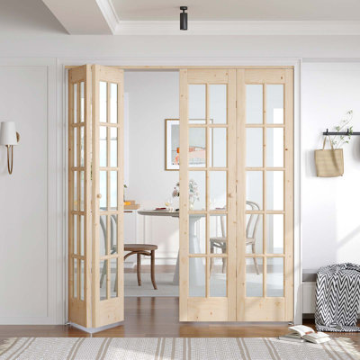 Porte pliante en verre et bois massif avec quincaillerie d'installation