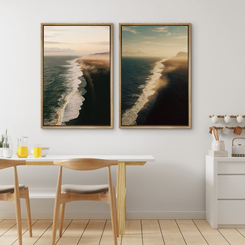 Plage, paysage mural, ensemble de 2 reproductions d'art sur toile encadrées, Naturel, H 36 po x l 48 po