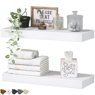 Ensemble de 2 tablettes de salle de bain flottantes pour étagère murale au-dessus de la toilette, ensemble de 2 petites décorations murales de style campagnard, blanc