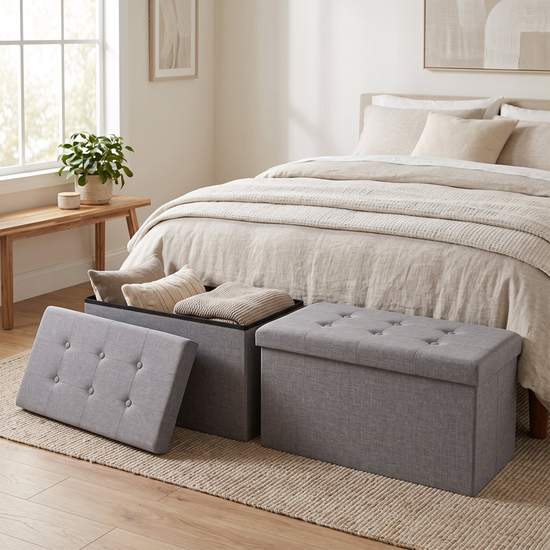 Ebern Designs Set of Two 30-Inch Ottomans, Gray