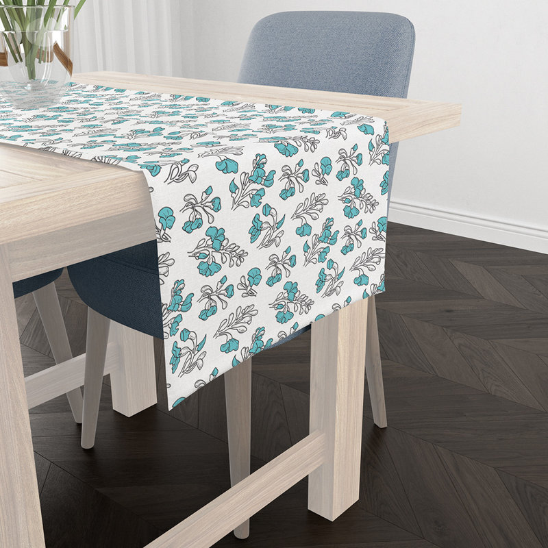 Chemin de table Meltham, Blanc / bleu menthe