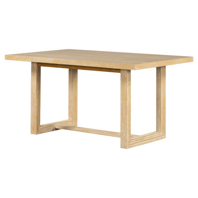Salle à manger aux couleurs naturelles avec une structure stable et des sièges ergonomiques. Table polyvalente rectangulaire, chaises et banc rembourrés – sublime le décor de la pièce.