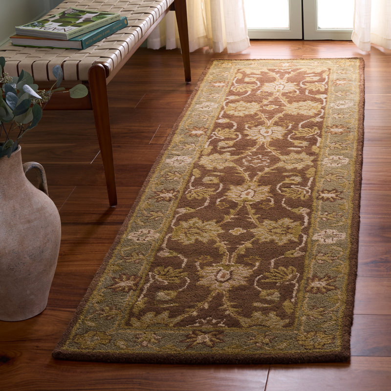 Dunbar Hand Tufted Wool/Cotton/Latex Oriental Rug in Chocolate/Blue, Runner 2'3" x 8'
