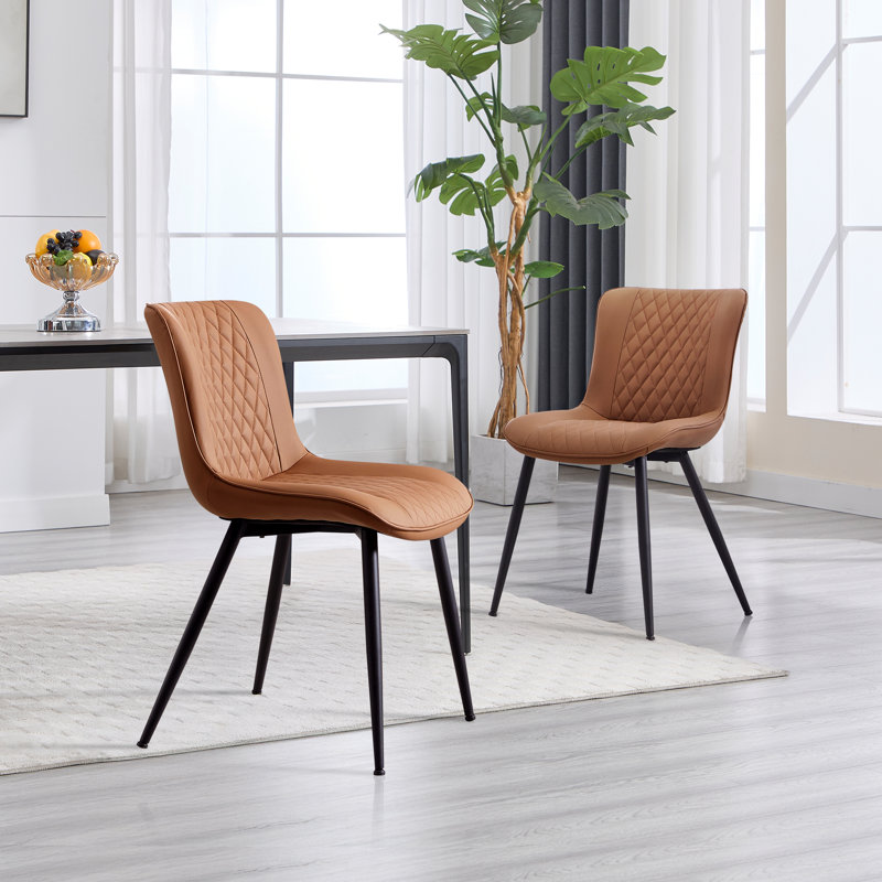 Modern faux leather side dining chair, Brown