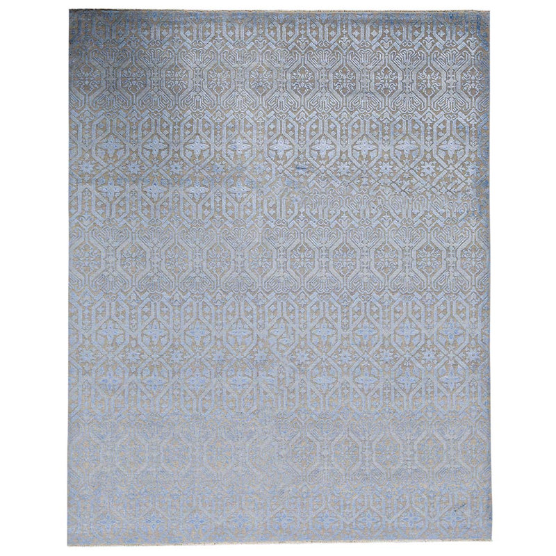 Tapis géométrique noué à la main bleu clair